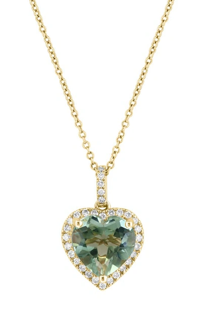 Effy 14k Yellow Gold Green Quartz & Diamond Heart Pendant Necklace