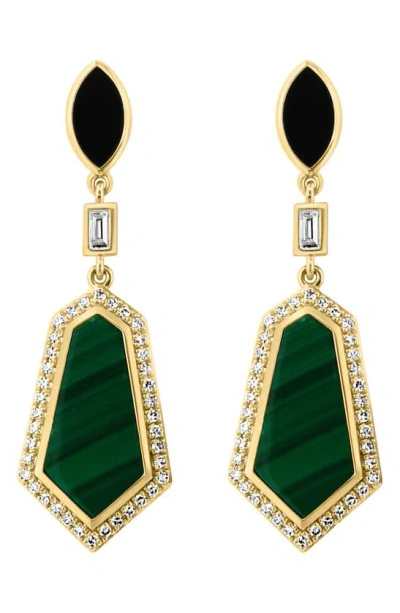 Effy 14k Yellow Gold, Malachite & Diamond Drop Earrings In Green