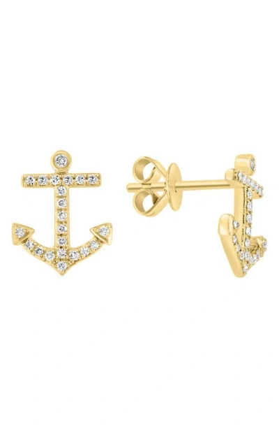 Effy 14k Yellow Gold Pavé Diamond Anchor Stud Earrings