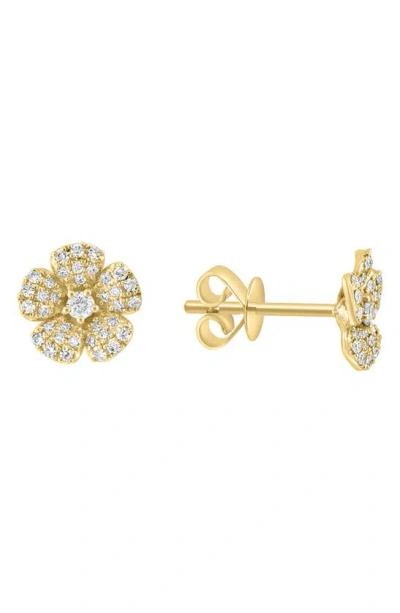 Effy 14k Yellow Gold Pavé Diamond Flower Stud Earrings