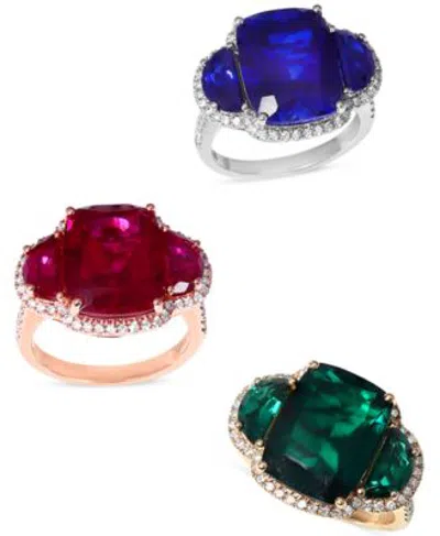 Effy Collection Effy Lab Grown Precious Gemstone Lab Grown Diamond Halo Statement Ring Collection In 14k Gold In Sapphire