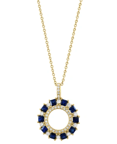 Effy Collection Effy Sapphire (3/4 Ct. T.w) & Diamond (1/3 Ct. T.w.) Circle 18" Pendant Necklace In 14k Gold In Yellow Gold