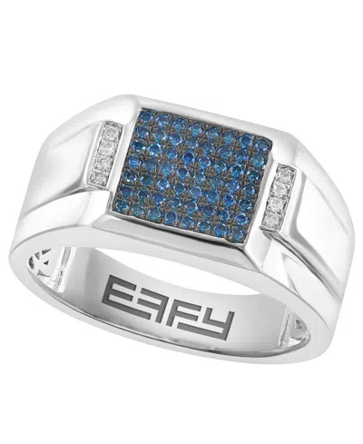 Effy Collection Men's White And Blue Diamond Ring (2/3 Ct. T.w.) In Sterling Silver