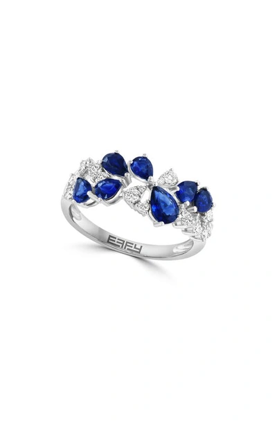 Effy Diamond & Sapphire Cluster Ring In White Gold