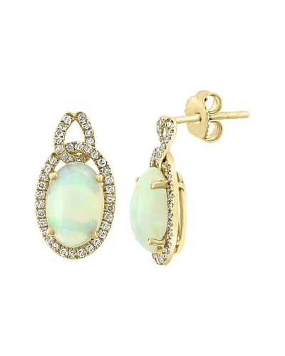 Effy Fine Jewelry 14k Rose Gold 3.02 Ct. Tw. Diamond & Ethiopian Opal Earrings In Green