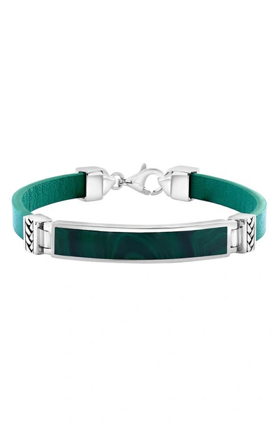 Effy Sterling Silver & Leather Bracelet With Malachite In Silver/ Green