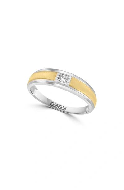 Effy Two-tone Diamond Ring In Silver Plated Gold