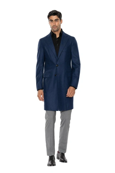 Pre-owned Eidos $1900  By Isaia Napoli Blue Overcoat Double Stitched Wool 38 Us / 48 Eu