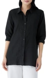 Eileen Fisher Classic Boxy Organic Linen Shirt In Black
