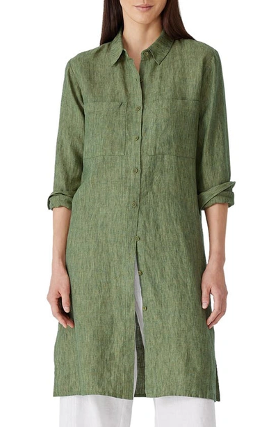 Eileen Fisher Classic Organic Linen Button-up Tunic In Coriander