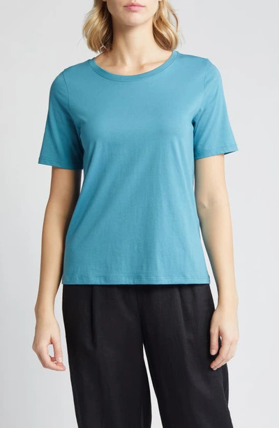Eileen Fisher Crewneck Organic Cotton Jersey Top In River