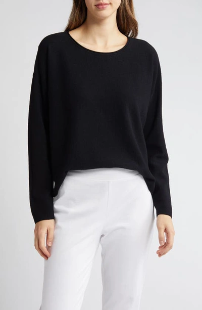 Eileen Fisher Jewel Neck Linen & Cotton Knit Top In Black