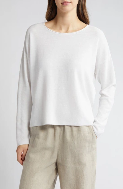 Eileen Fisher Jewel Neck Linen & Cotton Knit Top In White
