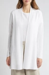 Eileen Fisher Long Organic Linen & Organic Cotton Cardigan In White