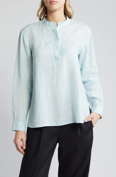 Eileen Fisher Mandarin Collar Organic Linen Popover Shirt In Clearwater