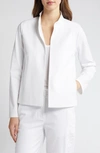 Eileen Fisher Open Front Stand Collar Organic Cotton Blend Jacket In White