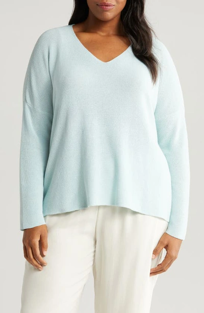 Eileen Fisher Organic Cotton V-neck Sweater In Clear Water