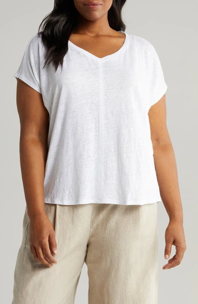 Eileen Fisher Organic Linen V-neck T-shirt In White