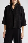 Eileen Fisher Pleated Stand Collar Jacket In Black