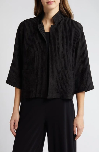 Eileen Fisher Pleated Stand Collar Jacket In Black