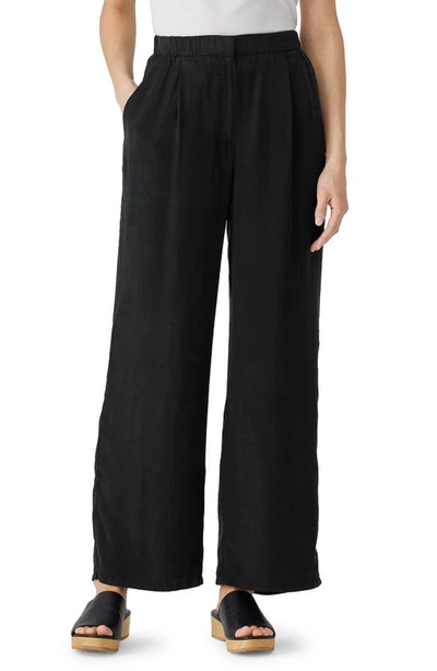 Eileen Fisher Pleated Wide Leg Pants In Black