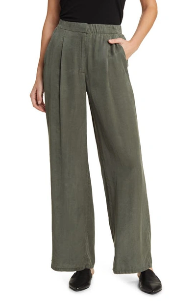 Eileen Fisher Pleated Wide Leg Trousers In Grove
