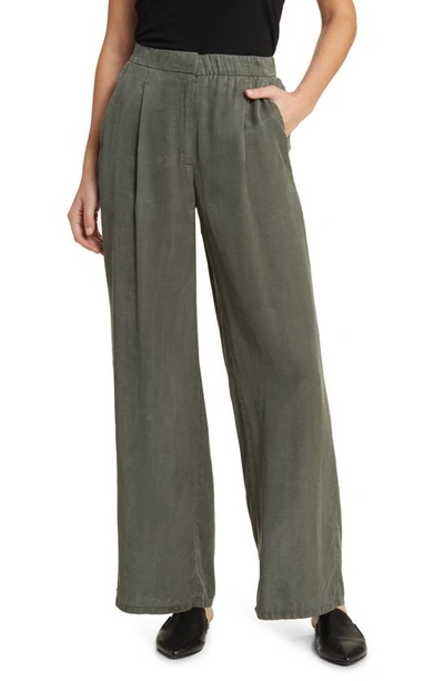 Eileen Fisher Pleated Wide Leg Pants In Grove