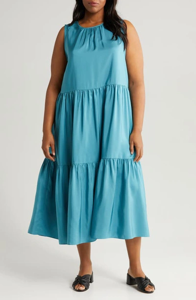 Eileen Fisher Tiered Silk Dress In River