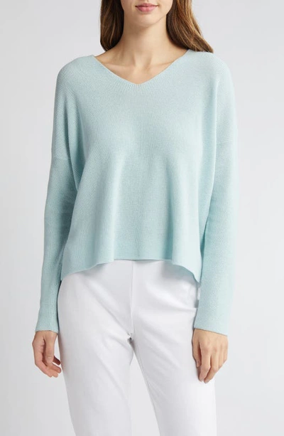 Eileen Fisher V-neck Organic Cotton Pullover Jumper In Clear Water
