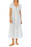 Eileen West Lace Trim Cotton Lawn Ballet Nightgown In White Floral Stripe