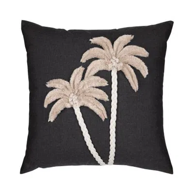 Elaine Smith Escape Handmade Applique Indoor & Outdoor Woven Accent Pillow In Black