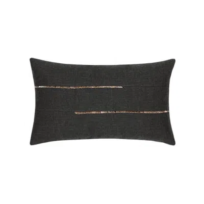 Elaine Smith Micro Fringe Lumbar Indoor & Outdoor Woven Accent Lumbar Pillow With Chenille Accents In Black