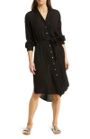 Elan Long Sleeve Shirtdress In Black