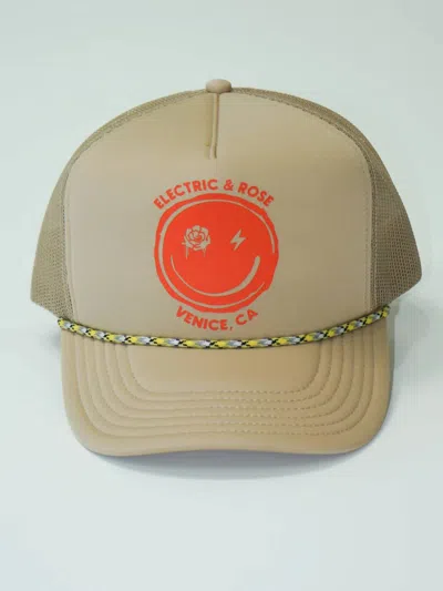 Electric & Rose Smiley Trucker Hat In Beige/orange