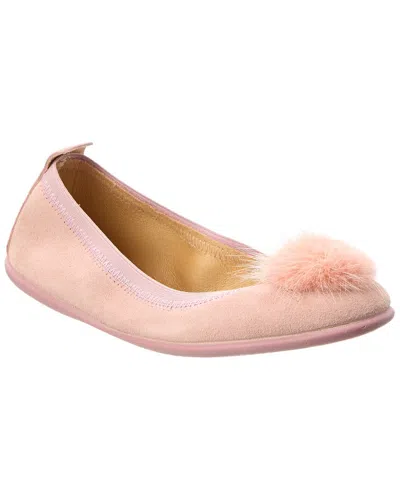 Elephantito Kids' Pompom Suede Ballerina Flat In Neutral