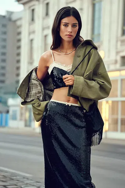 Elevator Disco Sequin Midi Skirt In Black