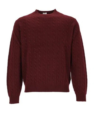 Eleventy Cable-knit Crew Neck Knitted Sweater In Red