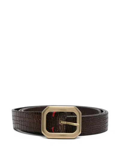Eleventy Crocodile-embossed Rectangular-buckle Belt In Brown