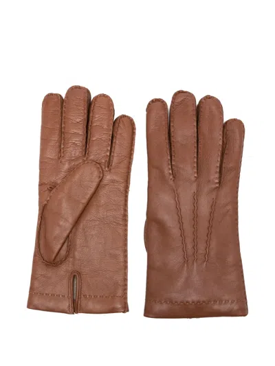 Eleventy Leather Gloves In Brown