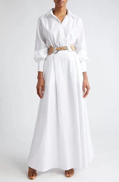 Eleventy Long Sleeve Stretch Cotton Shirtdress In White