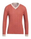 Eleventy Man Sweater Rust Size M Cotton In Red
