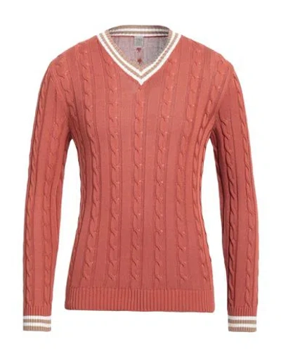 Eleventy Man Sweater Rust Size M Cotton In Red