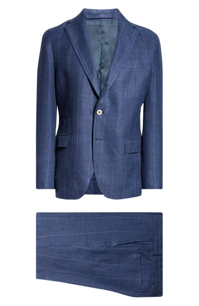 Eleventy Pinstripe Linen Blend Suit In Blue