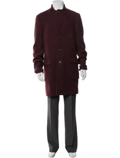 Pre-owned Eleventy Wool Tweed Pattern Coat In Burgundy
