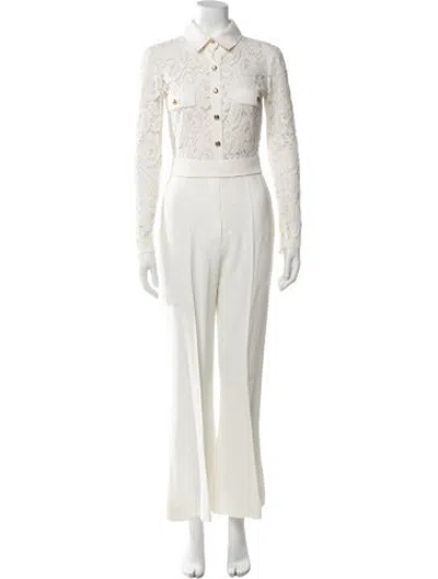 Pre-owned Elie Saab Acetate Lace Pattern Jumpsuit In Neutrals