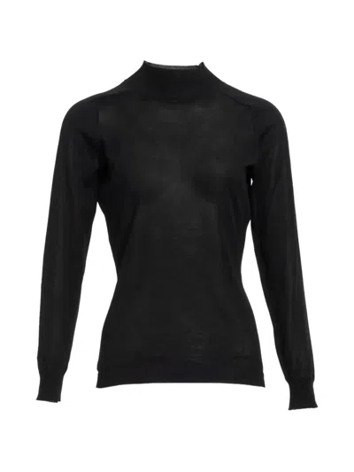 Elie Saab Sheer-knit Mock-neck Sweater In Black