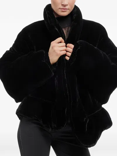 Elie Saab Velvet Puffer Jacket In Black