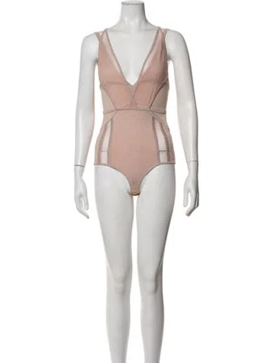 Pre-owned Elie Saab V-neck Sleeveless Bodysuit In Metallic/pink