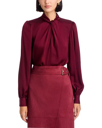 Elie Tahari Lola Silk Blend Twist Neck Blouse In Burgundy
