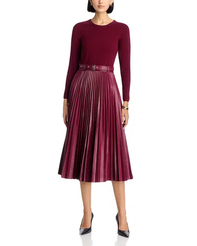 Elie Tahari The Allison Mix Media Dress In Burgundy